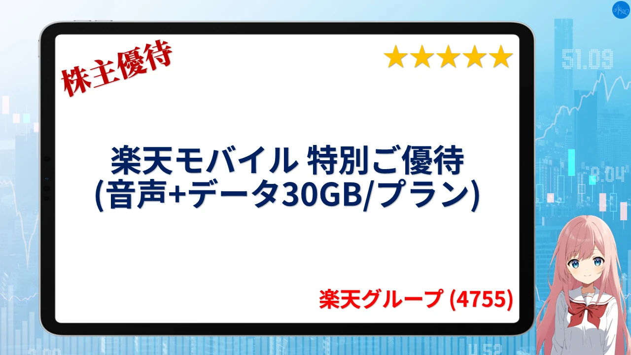 楽天グループ 楽天モバイル 特別ご優待(音声+データ30GB/プラン)